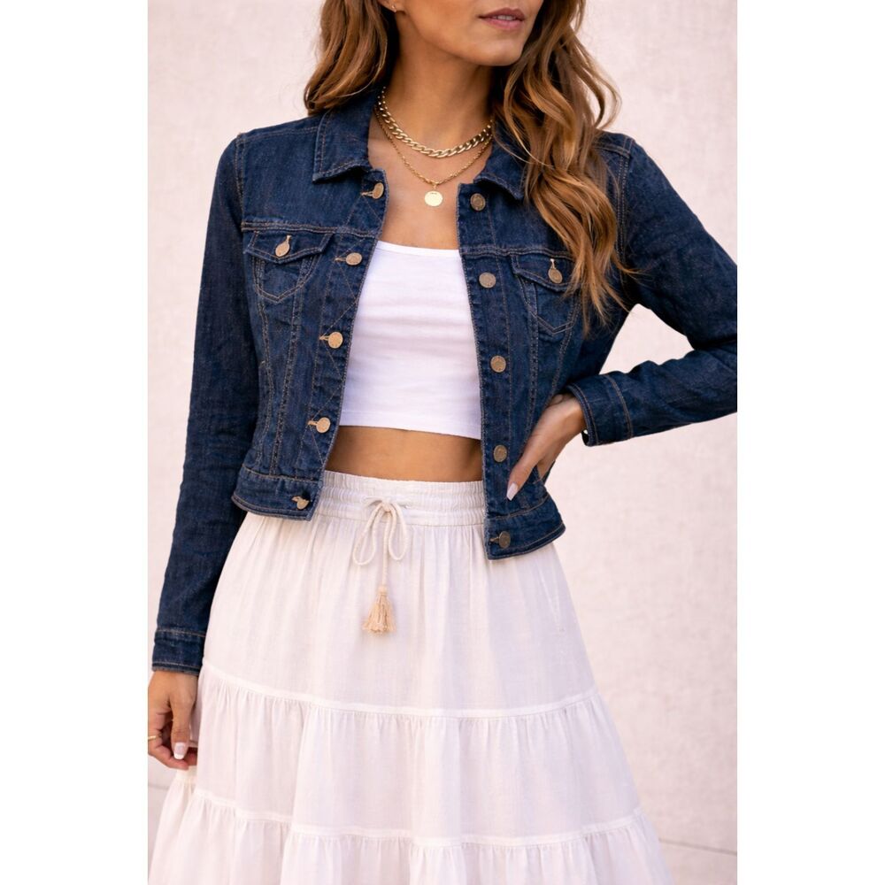American Eagle Dark Wash Denim Jacket Classic Button Front Layering Piece Size S